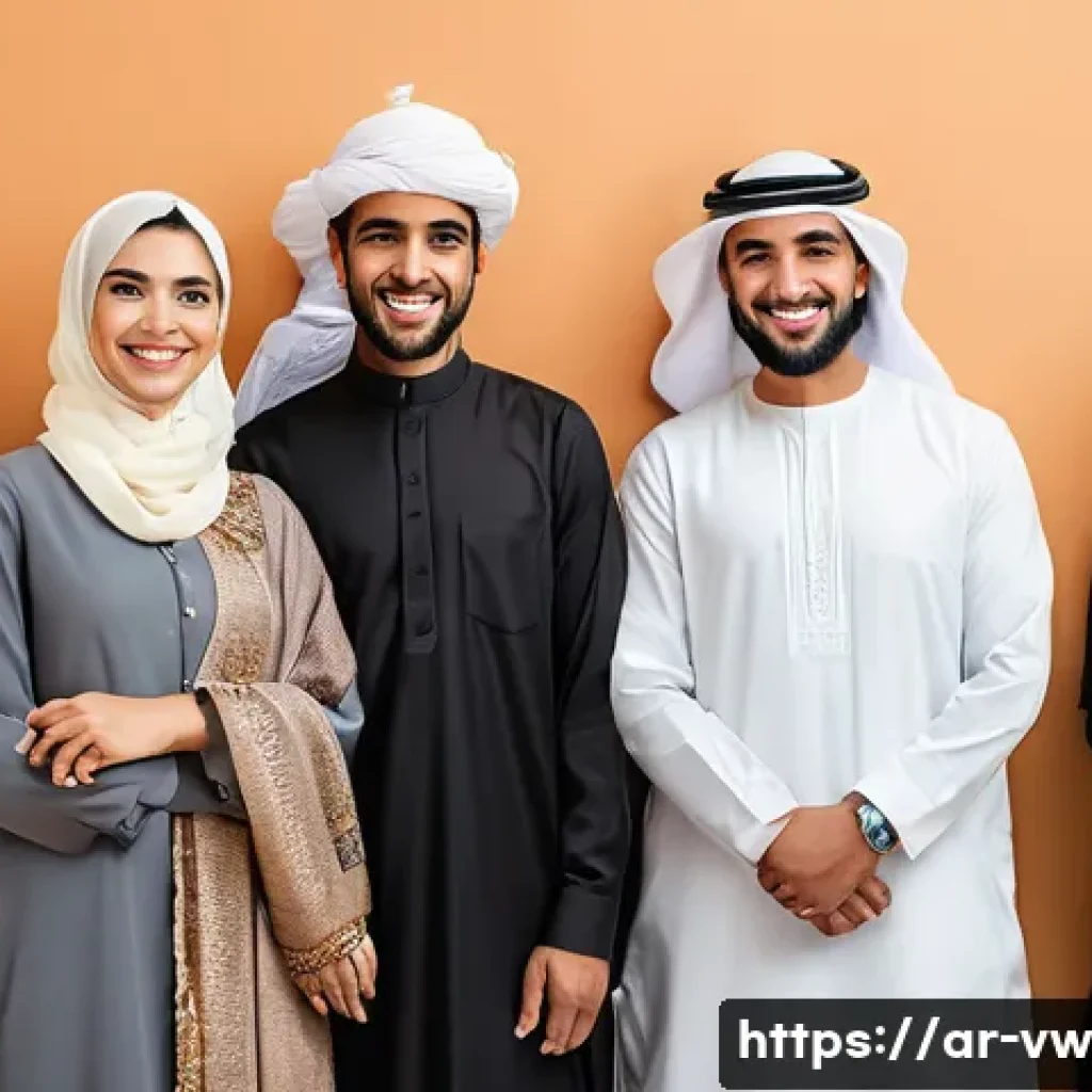 소비자 심리의 변화에 따른 마케팅 기법 - **Prompt:** A diverse group of cheerful and modestly dressed Arab individuals, including men, women,...