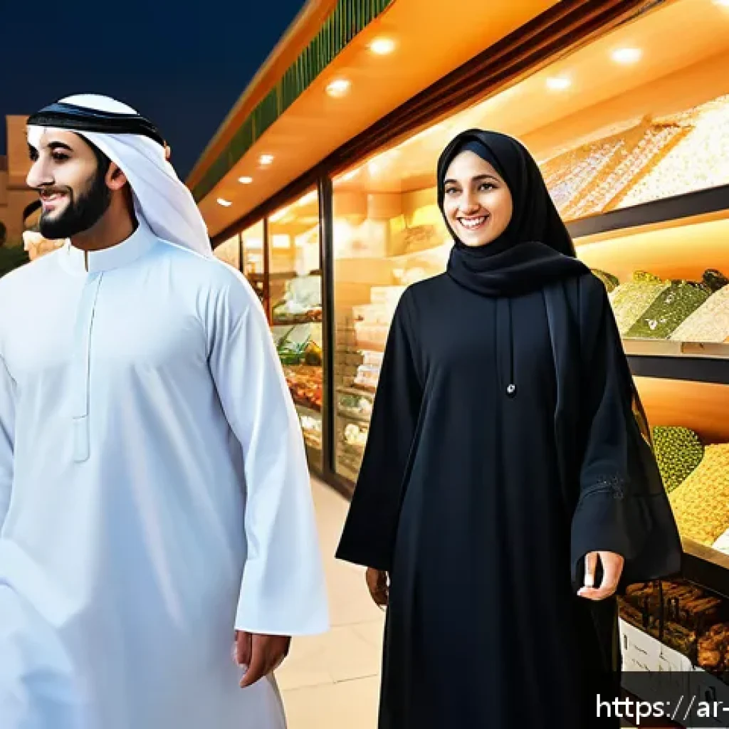 소비자 심리 분석을 위한 질적 연구 방법 - A modern Middle Eastern marketplace scene showcasing a diverse group of Arabic-speaking consumers, m...