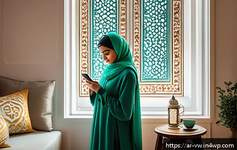 소비자 심리의 변화 탐구하기 - A modern Middle Eastern woman in modest, stylish attire browsing an online shopping app on her smart...