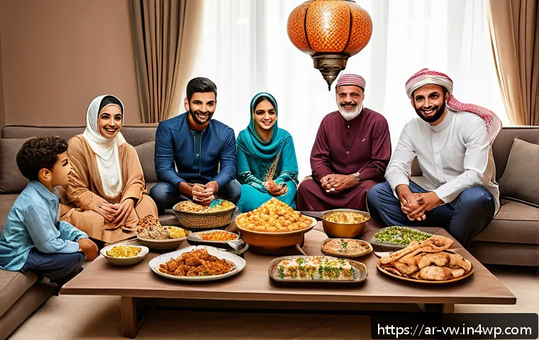 소비자 심리 이해를 위한 심리학적 모델 - A vibrant Middle Eastern family gathering in a warmly lit living room during Ramadan, featuring men,...